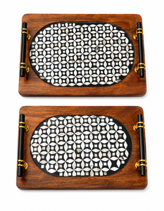 Bandeja de madera hecha a mano con incrustaciones de nácar, diseño floral, rectangular, plato decorativo para el hogar, regalo. - Product Image 4