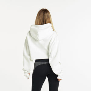 Women's Distressed Designer Puffer Crop Hoodie 3D Embroidery Oversized XS Size <b>Drop</b>-Shoulder Pullover Knitted 100% Cotton Winter - Product Image 4