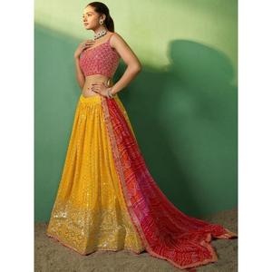 Maravillosas lentejuelas amarillas mostaza Georgette Lehenga Choli con Dupatta - Product Image 5