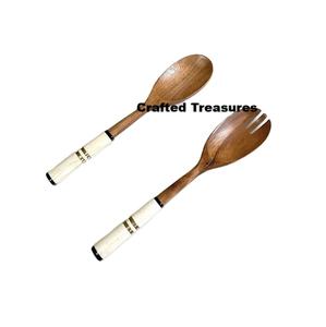 Custom Size <b>Wooden</b> & Bone <b>Salad</b> <b>Server</b> Kitchen Cutlery for Table Top Ion Bulk Kitchen Cutlery Designer Tabletop Desert Spoon - Product Image 2