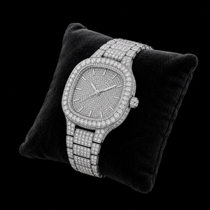 Montre de luxe sertie de diamants, bracelet en acier inoxydable argenté, montre-bracelet à quartz pour hommes et femmes, style de mode haut de gamme, élégante - Product Image 3