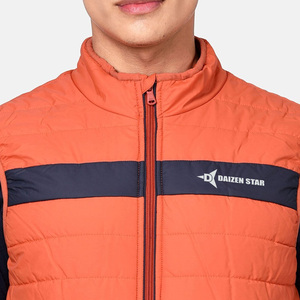 DAIZEN STAR Men's Black Stand Collar Puffer Vest Zipper Closure Solid Color Windproof Casual Winter Outerwear 100% Polyester - Product Image 5