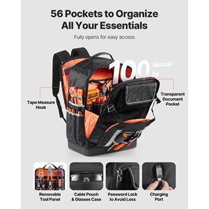 Mochila Portaherramientas Resistente de 56 Bolsillos con Base Moldeada, Bolsa Organizadora para Electricistas, Bolsas de Almacenamiento de Herramientas - Product Image 4
