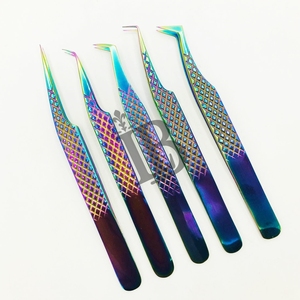 Pince à épiler professionnelle en acier inoxydable anti-magnétique à pointe diamantée pour extensions de cils, finition plasma arc-en-ciel, produit de haute qualité - Product Image 2