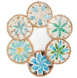 Rattan Mother Of Pearl Coaster <b>Placemat</b> With Floral Design High Quality Eco-Friendly MOP Rattan Woven Coaster - Product Image 4