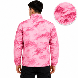 Vestes pour hommes à imprimé montagne rose, coupe-vent imperméable à fermeture éclair intégrale avec impression numérique, fabrication sous marque privée à faible MOQ - Product Image 2