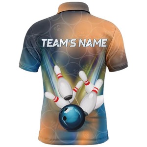 100% Polyester Custom Colors Men's Sporty <b>Bowling</b> for Polo Shirt New Colorful Lightning Design - Product Image 6