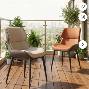 Chaise de salle à manger moderne en similicuir rembourrée, avec housse amovible, dossier rembourré et pieds en métal noir, idéale pour café et villa - Product Image 2