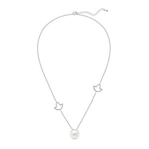 Silver <b>Double</b> Chain Pearl Pendant <b>Necklace</b> with Bird Shape Charms White Round Pearl Elegant Layered Women Fashion Jewelry - Product Image 1