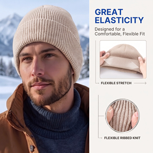 Bonnet en tricot de couleur unie pour hommes, bonnet côtelé en acrylique chaud et décontracté pour l'hiver, 56-58CM - Product Image 4