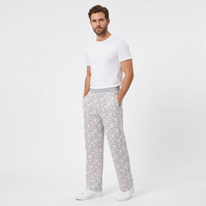 Pantalon de pyjama pour homme en coton imprimé, taille élastique, léger, style décontracté d'été, motif lettres, respirant, tricoté, collection ajustée - Product Image 3