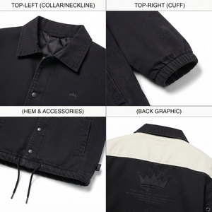 เสื้อแจ็คเก็ตโค้ชผ้าคอตตอนทวิลล์หนา 400gsm สีดำ สไตล์สตรีทแวร์สำหรับผู้ชาย ย้อมสีแบบ Garment-Dyed พร้อมแผงไหล่ตัดสี - Product Image 4