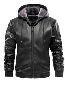 SHAFIQ SPORTS Men's PU Leather Winter Windproof Breathable Moto <b>Biker</b> <b>Jacket</b> with Stand Collar and Front Pocket - Product Image 4