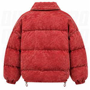 Red Acid Wash Oversized Boxy Bubble Puffer Jacket <b>Y2K</b> <b>Vintage</b> Streetwear Cropped Quilted Zip Up Jacket with Turn Down Collar - Product Image 3