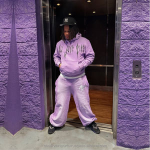 Pantalones Deportivos de Estilo Urbano con Capucha y Cremallera, Personalizados, Vintage, Transpirables, con Efecto Desgastado y Bordado, Corte Regular - Product Image 1