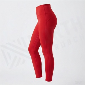 High Waist Full Length Red <b>Women's</b> <b>Leggings</b> Seamless Knitted Stretch Yoga Pants Solid Color All Seasons Basic Style - Product Image 3