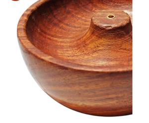 Porta incienso redondo de madera de acacia hecho a mano para decoración del hogar por Curio Craft. - Product Image 4