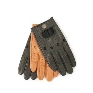 Guantes de Conducción de Piel de Cabra de Alta Calidad hasta la Muñeca en Color Marrón y Negro con Diseño Transpirable sin Forro para Primavera Verano - Product Image 3