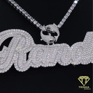 Sparkling Custom <b>Name</b> Pendant Enhanced With Moissanite Diamond Cursive <b>Letter</b> Design Elegant Statement Jewelry For Men Women - Product Image 3