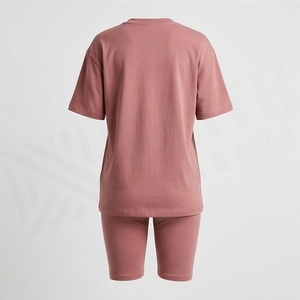 Ensemble 2 pièces pour femmes, t-shirt à manches courtes en tricot uni et short au-dessus du genou, col rond, coupe ample, vêtements décontractés, printemps été - Product Image 2