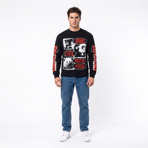 Your brand Logo DTF Long Sleeve T-Shirt Black Pink Print O-Neck Men's <b>Pullover</b> Cotton Fleece Sweatshirt For Men Crew Neck <b>Jumper</b> - Product Image 5