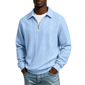 Pull en tricot de laine personnalisé pour homme, col demi-zip, col rabattu, pull en cachemire torsadé, collection hiver - Product Image 5