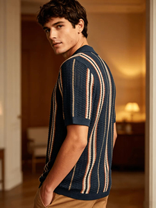 Men's <b>Vintage</b> Striped Knit <b>Polo</b> <b>Shirt</b>, Casual Summer Short Sleeve Top for Daily Wear & Weekend Private Label <b>Polo</b> <b>Shirt</b> Men's - Product Image 1