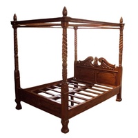 Lit en bois d'acajou de luxe, robuste, élégant et confortable, lit à baldaquin pour ensembles de meubles de chambre à coucher de style antique