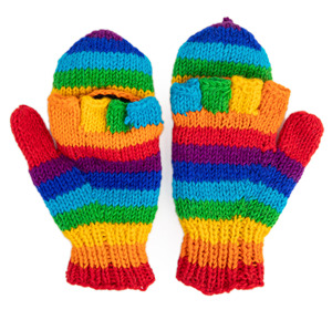 Gants en laine mérinos rayés tricotés à la main de l'Himalaya, avec doublure en polaire, compatibles avec les écrans tactiles, gants chauds d'hiver - Product Image 1