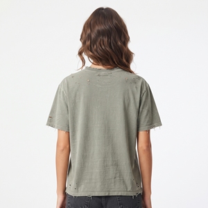 Women’s Casual Distressed <b>Olive</b> <b>Green</b> <b>T</b> <b>Shirt</b> Cotton Short Sleeve Regular Fit Crew Neck Streetwear Top - Product Image 2