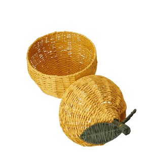 Cute Lemon Shaped Rattan <b>Basket</b> <b>with</b> <b>Lid</b> Woven Decorative Toy Storage Bin Kids Blanket Clothes Laundry Hamper - Product Image 3