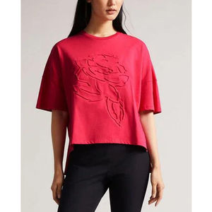 Camiseta de Verano para Mujer con Logotipo Personalizado, 100% Algodón, Transpirable, Impresión Digital, Color Rojo, Precio Económico - Product Image 1