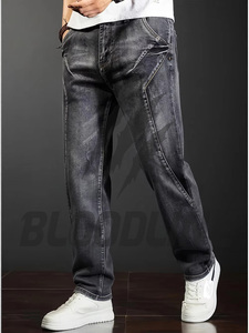 Jean Harem Homme Délavé Coupe Ample Taille Moyenne Décontracté en Coton Denim avec Poches Plaquées et Braguette Boutonnée Tissé Mi-lourd - Product Image 6
