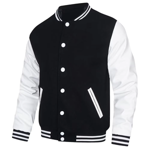 Chaqueta Varsity para Hombre, Diseño en Bloques de Color Blanco y Negro, Cierre de Botones, Corte Regular, Exterior de Poliéster y Algodón, Cuello Clásico - Product Image 2