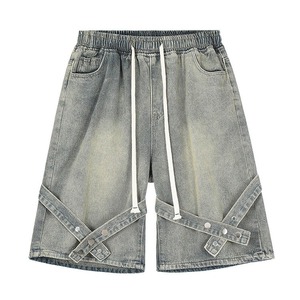 Nouveaux shorts en jean tissé décontractés pour hommes, coupe droite, taille mi-haute, avec ceinture boutonnée, collection été - Product Image 3
