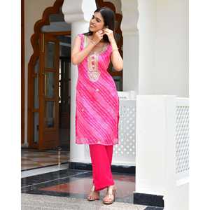 Conjunto de Kurta Leheriya Rosa Talla XS para Niña - Product Image 5