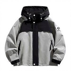 Men's Hooded Stand Canvas <b>Jacket</b> Color Blocking Waterproof Casual Winter Coat Single Button Closure Loose Fit Gray <b>Black</b> Design - Product Image 1