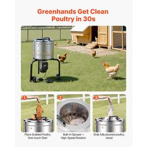 Machine à plumer les poulets électrique 15,7 pouces, 550W, 275 tr/min, 114 doigts souples, roues de transport, acier inoxydable, traitement des plumes - Product Image 6
