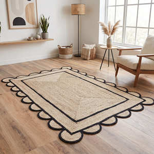 Blush Pink Rectangular Braided Jute Nursery Rug with Decorative Border - Product Image 6