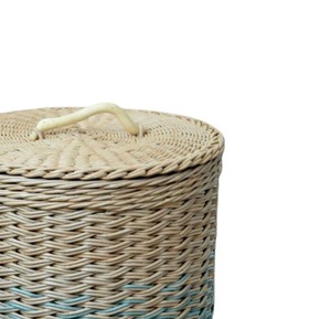 Cesta de ratán con tapa en tono menta, cesta de almacenamiento tejida a mano, organizador decorativo con degradado natural y azul para decoración moderna del hogar - Product Image 2