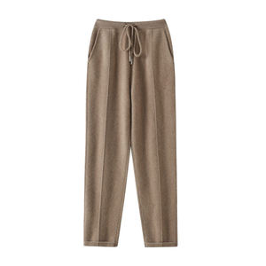 TR-WCP-015 Women's Pure Cashmere Thickened Four-Gauge Double-Stripe Pocketed Drawstring Cashmere Slim-Fit Pants For Women's - Product Image 3