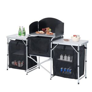 "Aluminum <b>Foldable</b> Camping Kitchen Table with Windscreen & 3 Enclosed Cupboards for <b>BBQ</b> Picnics & Hiking" - Product Image 5