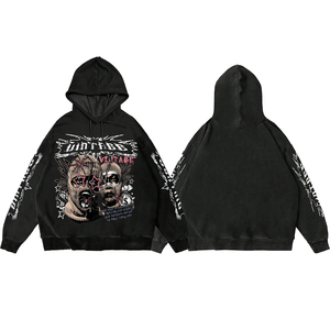 Hoodie streetwear personnalisé à fermeture éclair, coupe oversize, effet délavé, imprimé graphique, coton lourd, fabricant OEM ODM Pakistan - Product Image 5