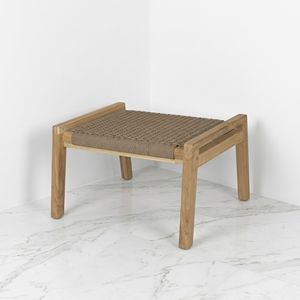 Taburetes de teca duraderos para sala de estar, muebles minimalistas para el hogar, banco con reposapiés de cuerda tejida, contenedor FCL, fabricante directo. - Product Image 2