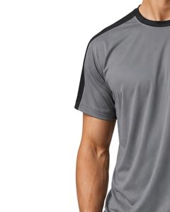 T-shirt de sport pour homme gris et noir personnalisé par le fabricant, respirant, séchage rapide, pour la gym, la course à pied, l'athlétisme, en polyester. - Product Image 3