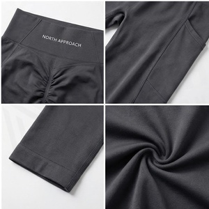 High Waist Full Length <b>Seamless</b> <b>Leggings</b> Solid Black Spandex Nylon Four-Way Stretch Yoga Wear Women's Sportswear - Product Image 4