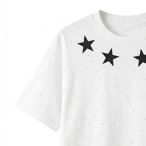 Camiseta de Hombre Blanca con Pedrería, Hombros Caídos, Talla Grande, Algodón Grueso, Logotipo Personalizado, Precio al por Mayor, Verano - Product Image 5