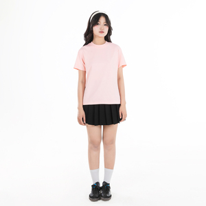 Camiseta de Manga Corta con Cuello Redondo Rosa para Mujer, Corte Regular, Color Sólido, Informal, de Algodón Jersey, para Primavera y Verano - Product Image 1