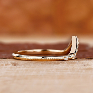 Chevron Diamond Wedding Band V Shaped <b>Stacking</b> <b>Ring</b> Minimalist Curved Bridal Band 14K Gold Plated Moissanite Solitaire IGI - Product Image 4