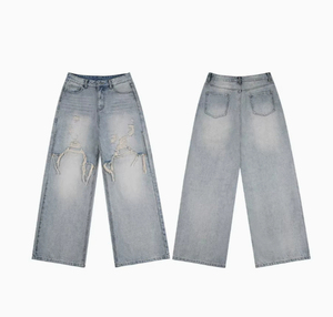 Custom <b>Mens</b> 100% Cotton Straight Denim Pants Vintage Stone Wash Relaxed Regular Fit Heavy Duty <b>Trousers</b> Wholesale Supplier - Product Image 5